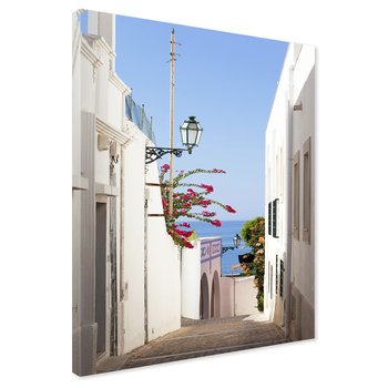 Obraz na płótnie - uliczka, kwiaty, biały