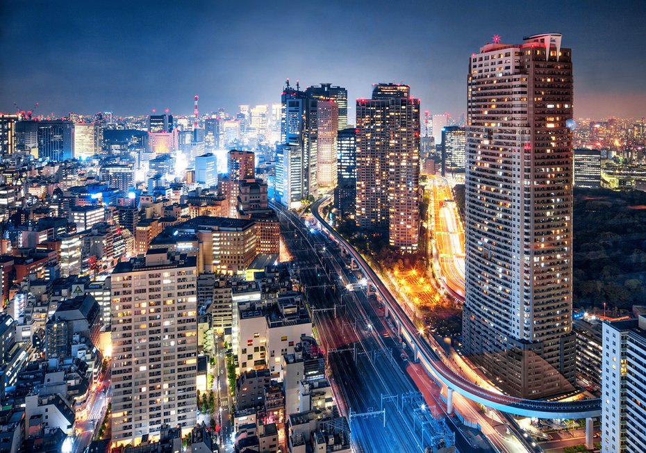 Fototapeta - miasto, noc, budynki