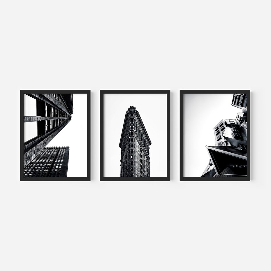 Zestaw obrazy w ramie, plakaty - architektura, budynki, miejski - rama czarna