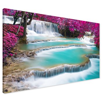 Obraz na płótnie - wodospad, turkusowy, różowy