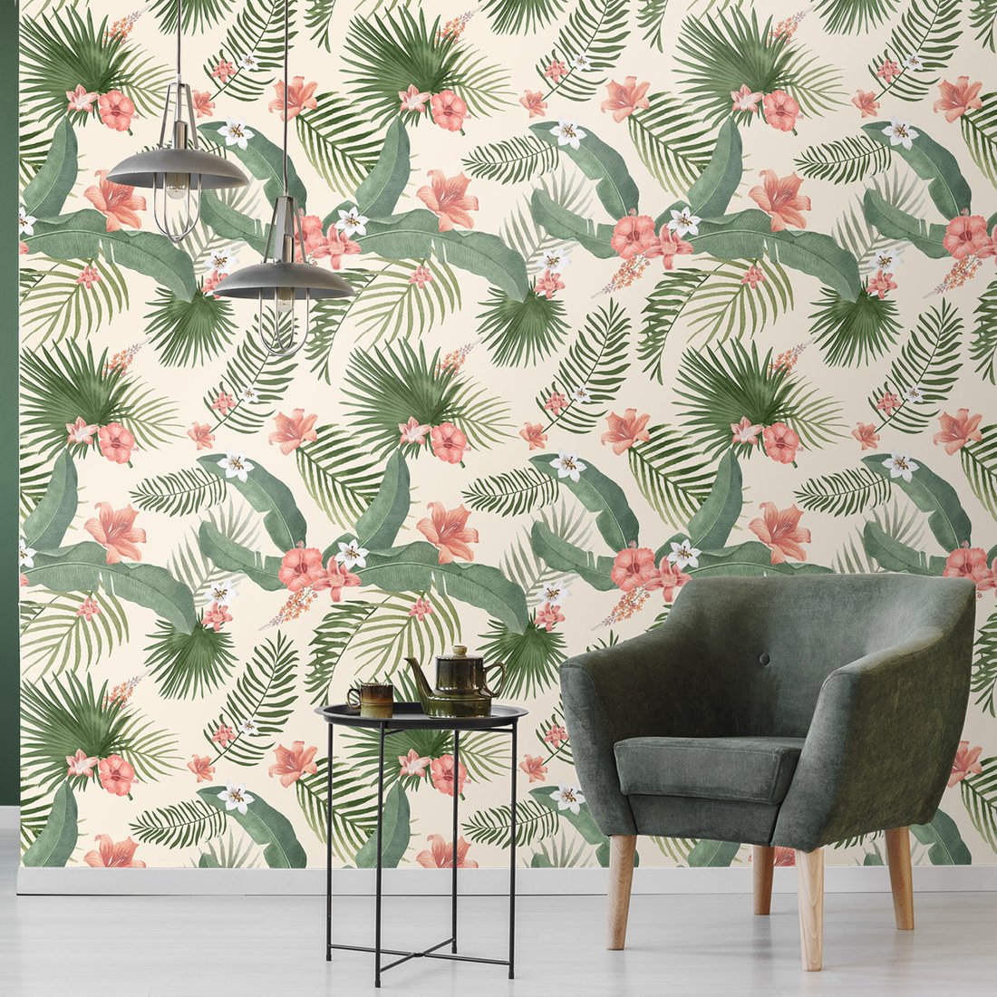 Tapeta - kwiaty, liście, wzór