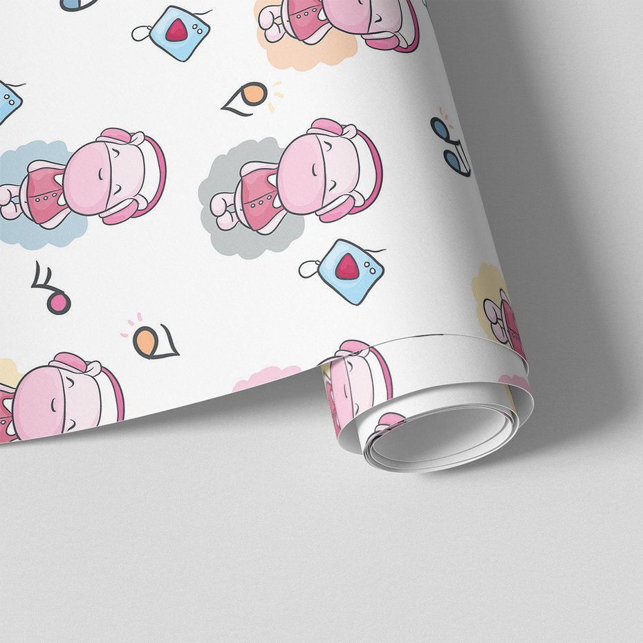 Tapeta - dziecięca, hipopotam, słuchawki, muzyka