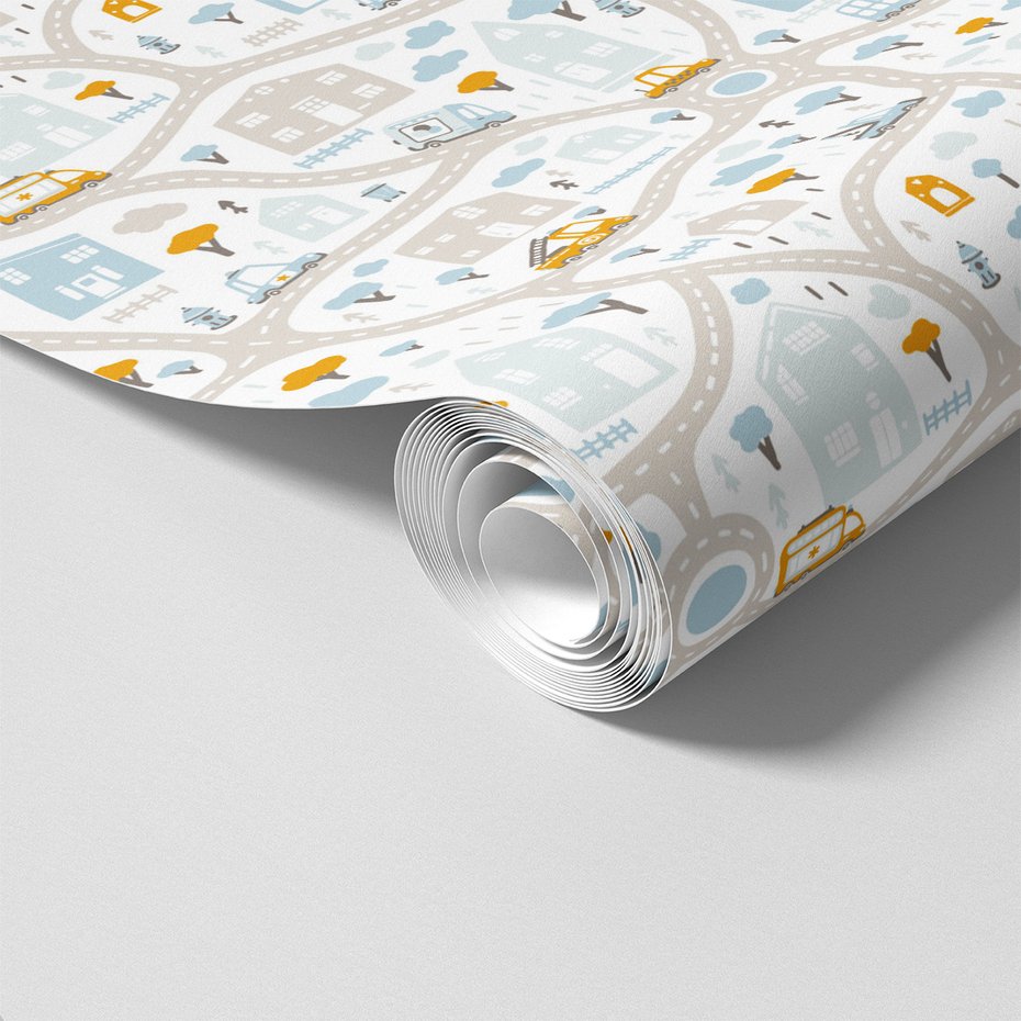 Tapeta - dziecięca, miasto, pojazdy,