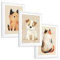 Zestaw obrazy w ramie, plakaty - zwierzęta, kot, pies - rama biała