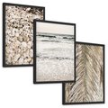 Zestaw obrazy w ramie, plakaty - muszle, morze, liście - rama czarna