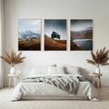 Zestaw obrazy w ramie, plakaty - góry, domy, krajobraz - rama drewno