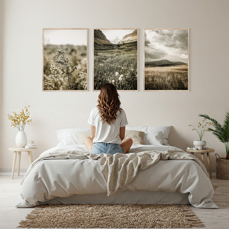 Zestaw obrazy w ramie, plakaty - krajobraz, natura, góry - rama drewno