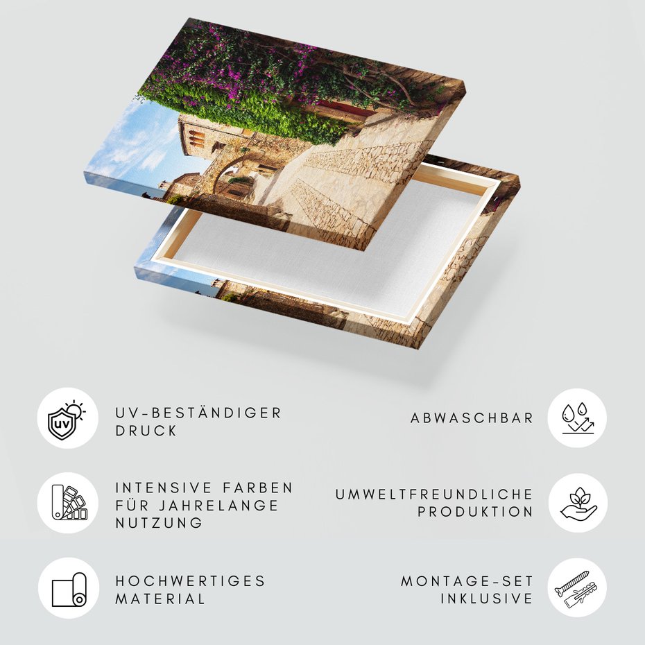 Obraz na płótnie - uliczka, kwiaty, kamień