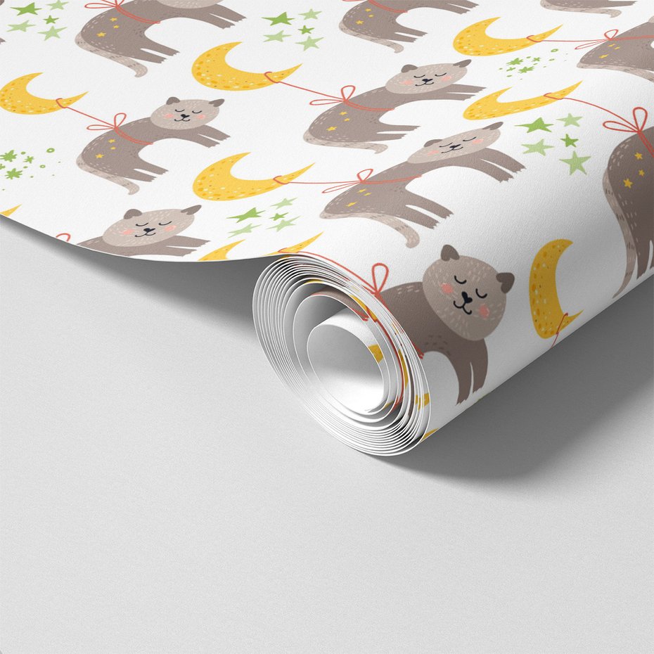 Tapeta - dziecięca, kot, księżyc, gwiazdy