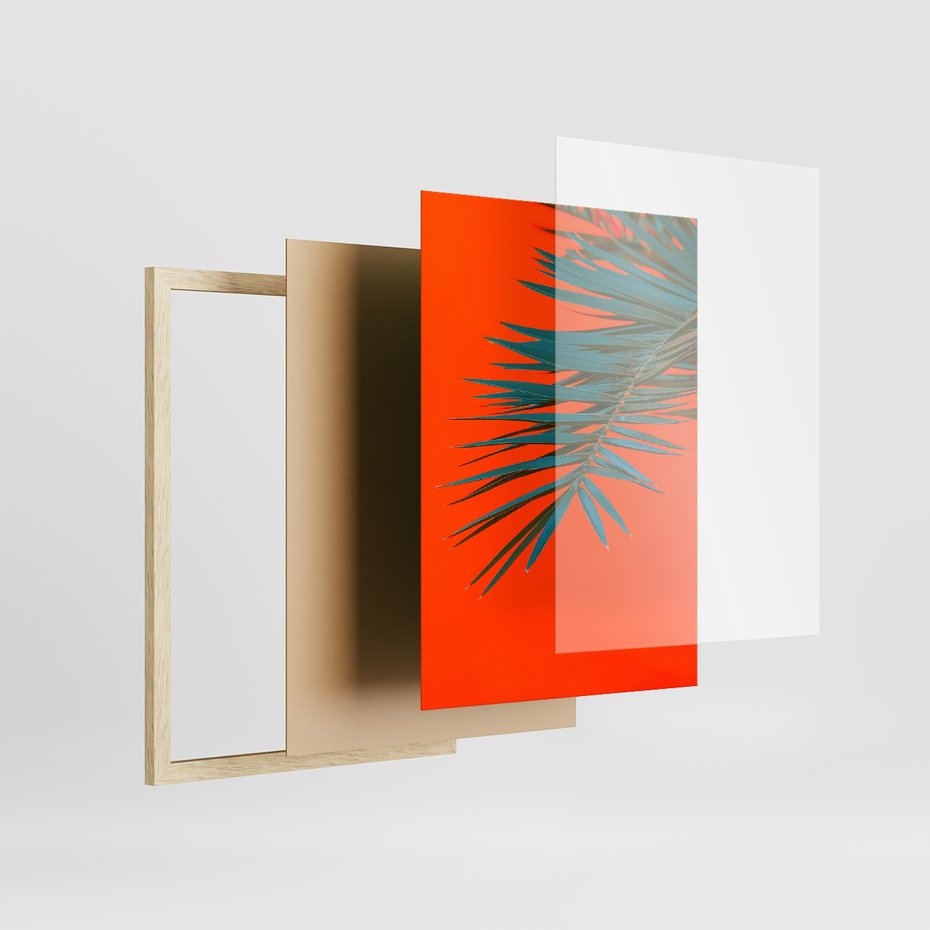 Zestaw obrazy w ramie, plakaty - liście, rośliny, kolory - rama drewno