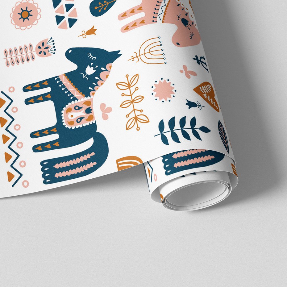 Tapeta - dziecięca, konie, kwiaty, ornamenty