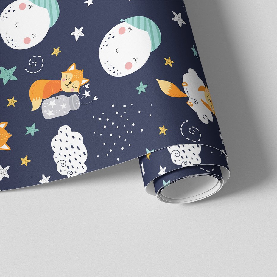 Tapeta - dziecięca, lis, chmura, gwiazda