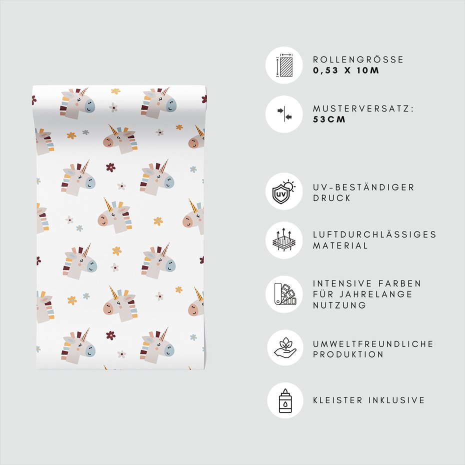 Tapeta - dziecięca, jednorożce, kwiaty,