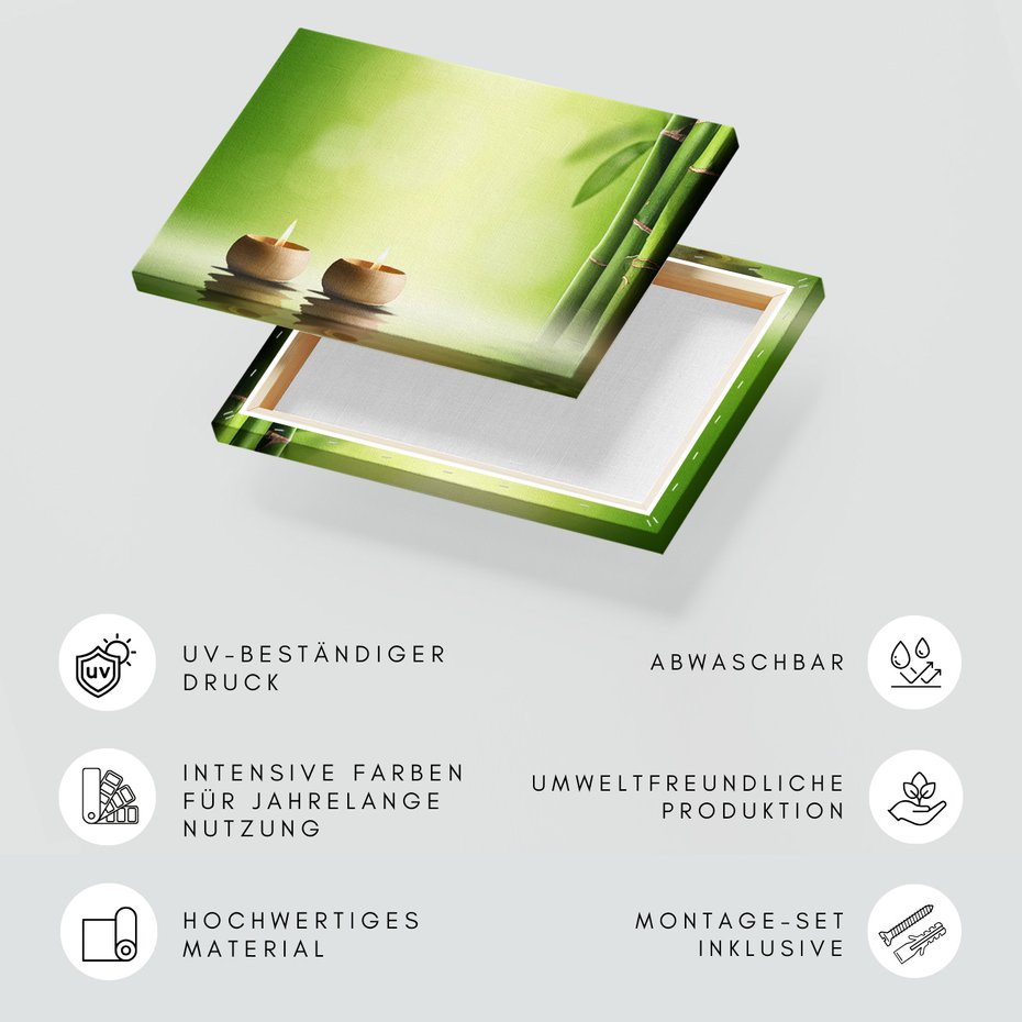 Obraz na płótnie - bambus, świece, relaks