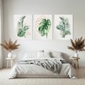 Zestaw obrazy w ramie, plakaty - liście, monstera, rośliny - rama biała