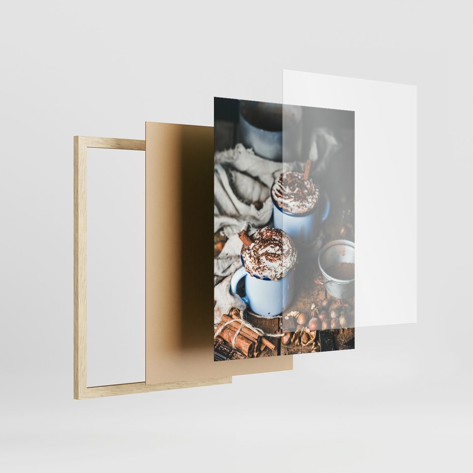 Zestaw obrazy w ramie, plakaty - kawa, kakao, napój - rama drewno