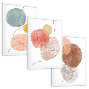 Zestaw obrazy w ramie, plakaty - abstrakcja,akwarele,linie - rama biała
