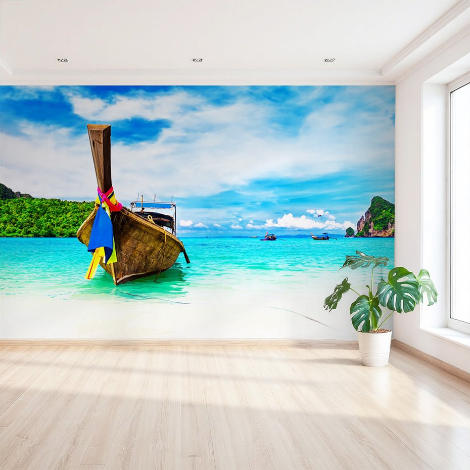 Fototapeta - łódź, plaża, morze