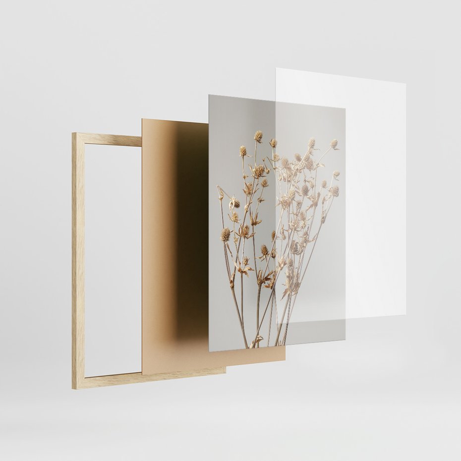 Zestaw obrazy w ramie, plakaty - roślina, kwiat, suszone - rama drewno