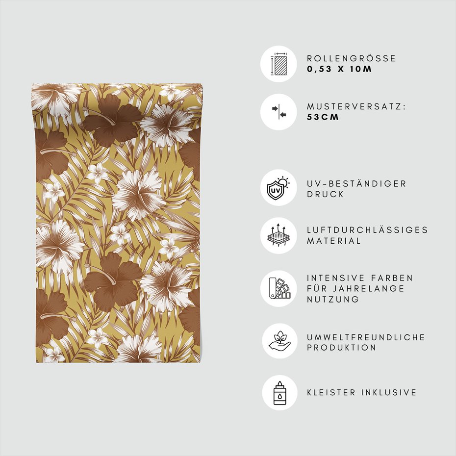 Tapeta - kwiaty, liście, hibiskus