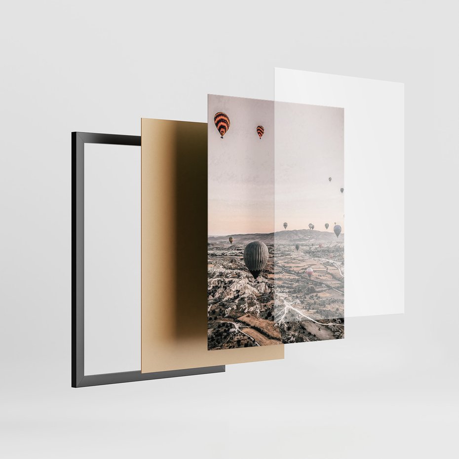 Zestaw obrazy w ramie, plakaty - balony, morze, plaża - rama czarna