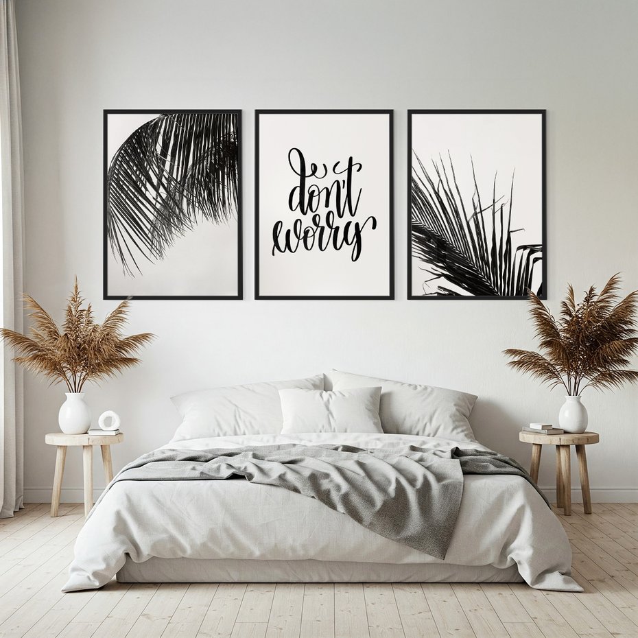 Zestaw obrazy w ramie, plakaty - liście,roślina,czarny - rama czarna