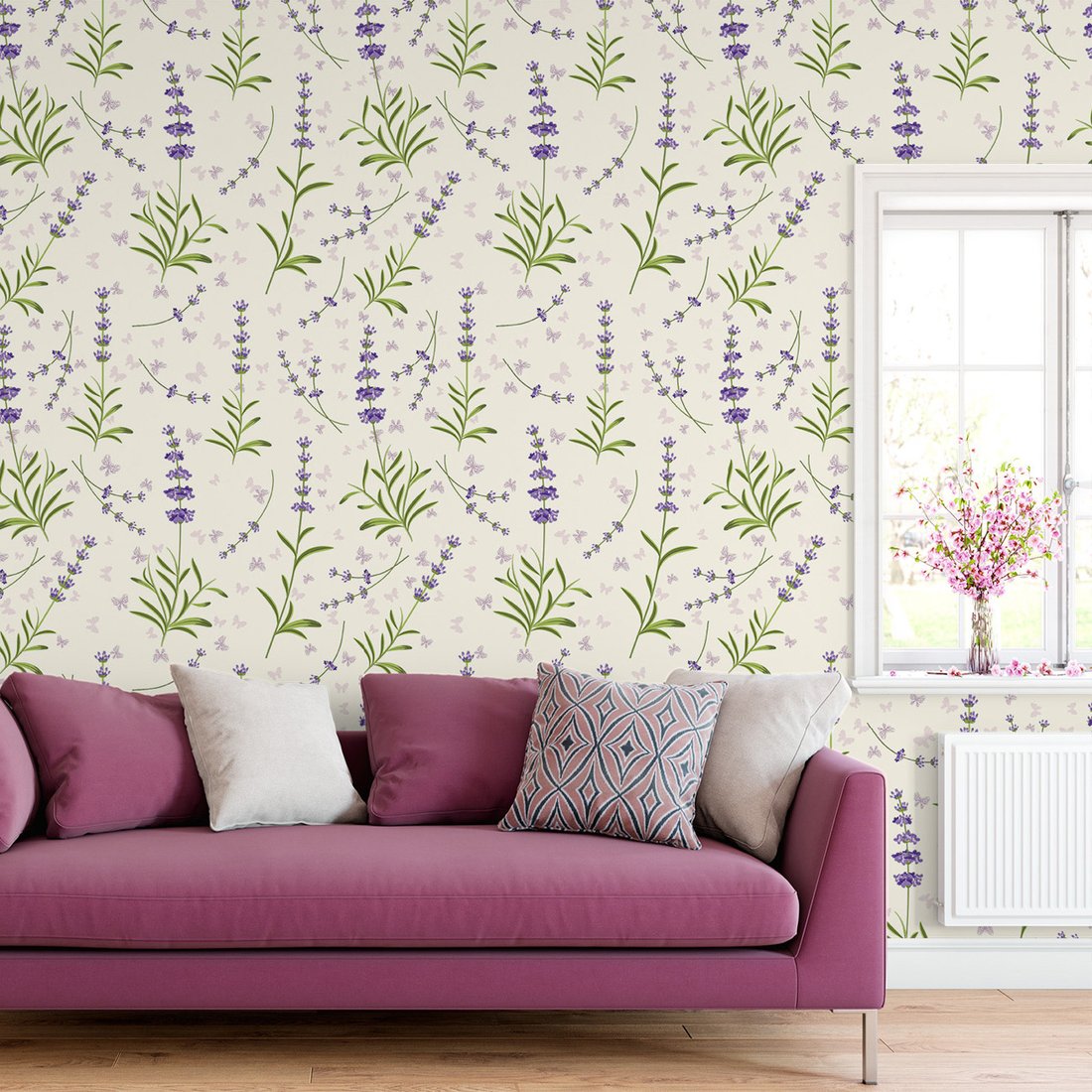 Tapeta - kwiaty, liście, motyle