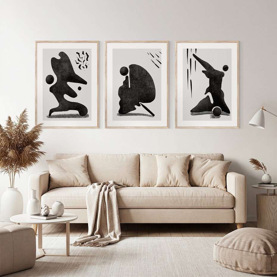 Zestaw obrazy w ramie, plakaty - abstrakcja,minimalizm,nowoczesne - rama drewno