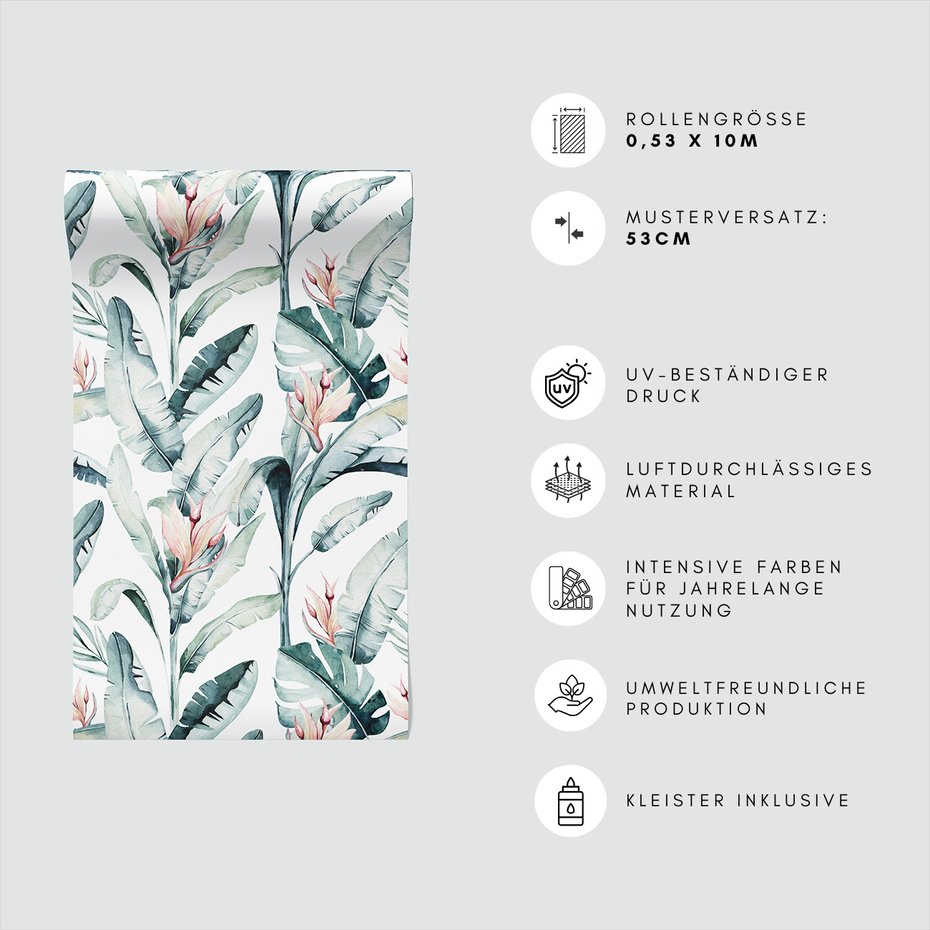 Tapeta - liście, kwiaty, akwarela