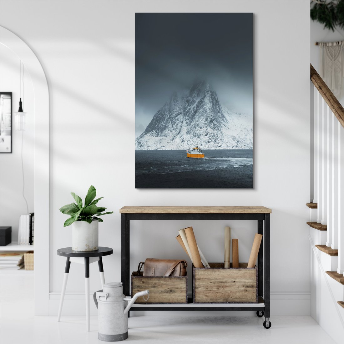 Obraz na płótnie - góra, morze, statek