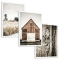 Zestaw obrazy w ramie, plakaty - wieś, dom, drewno - rama biała