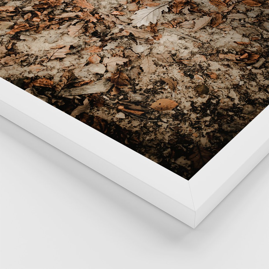 Zestaw obrazy w ramie, plakaty - liście,jeleń,las - rama biała