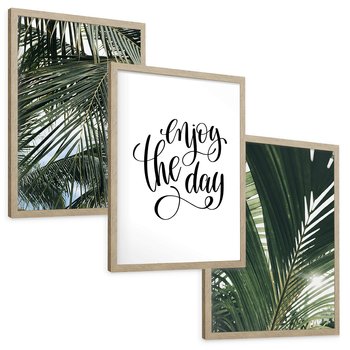 Zestaw obrazy w ramie, plakaty - liście,palmy,tropikalne - rama drewno