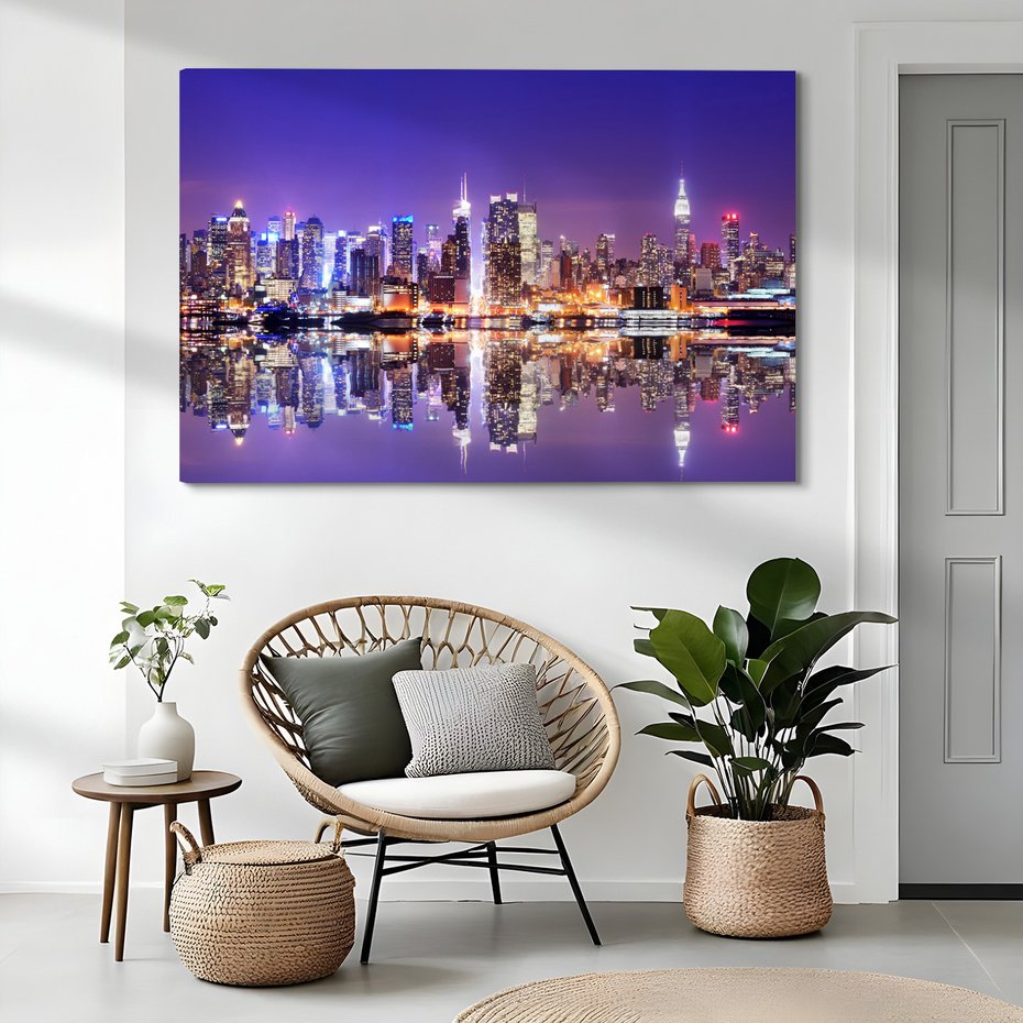 Obraz na płótnie - miasto, noc, odbicie