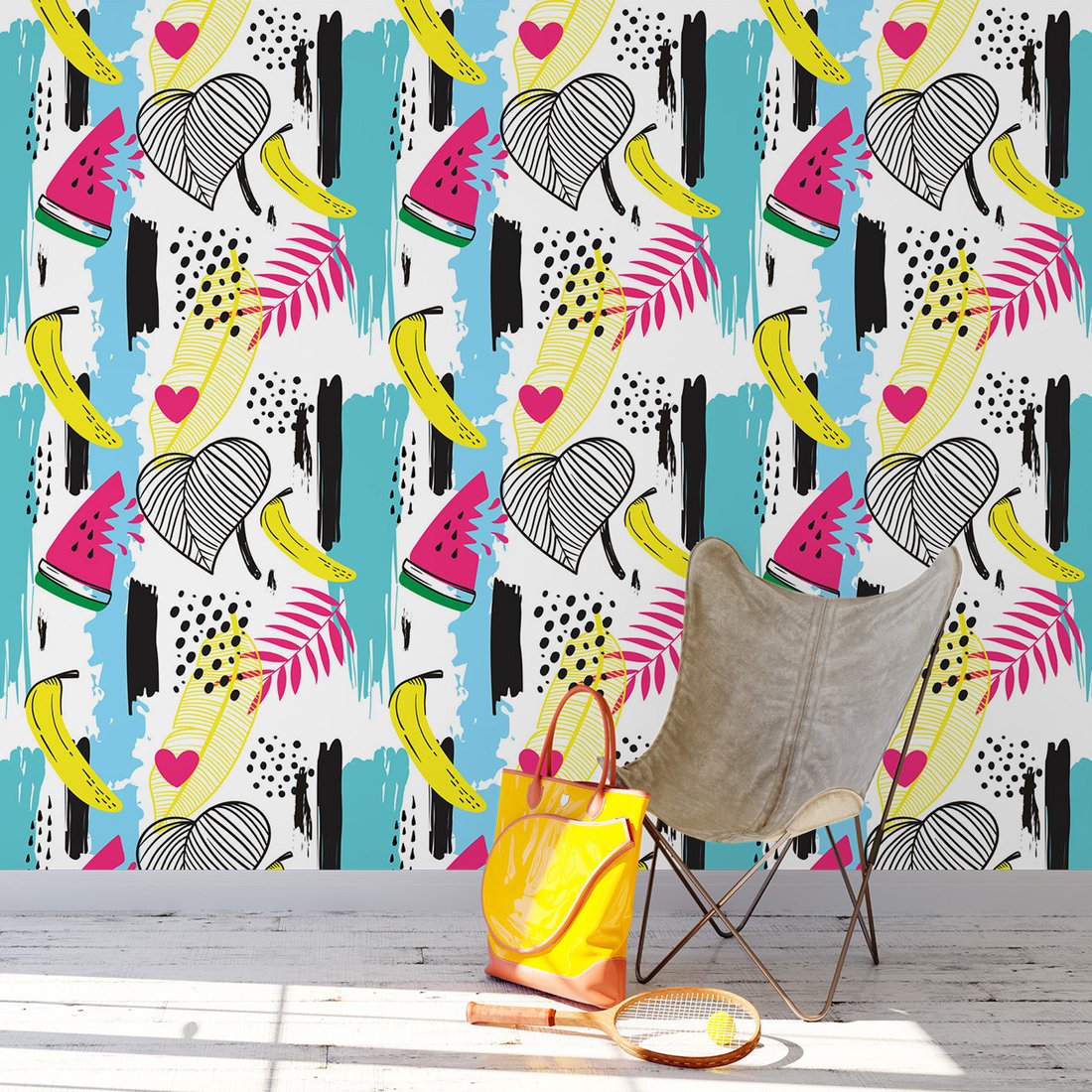 Tapeta - banan, liść, arbuz