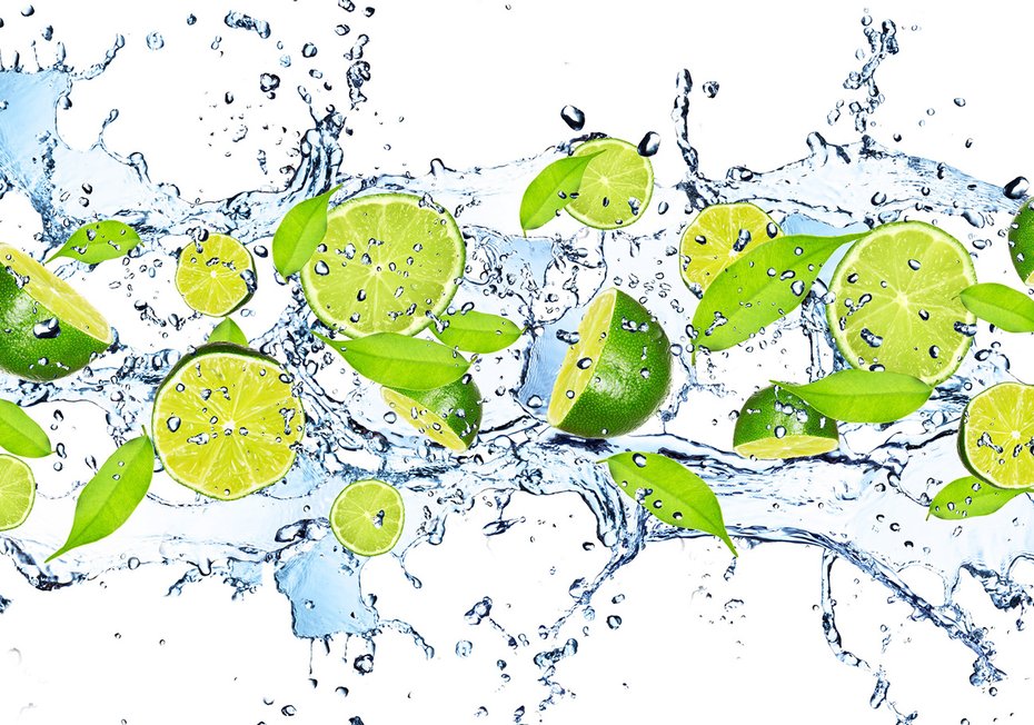 Fototapeta - limonki, woda, liście