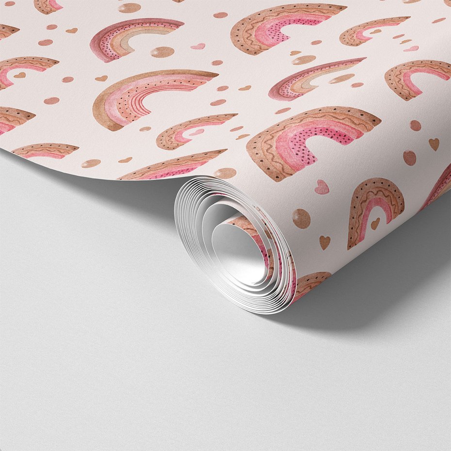 Tapeta - dziecięca, tęcza, kropki, serca