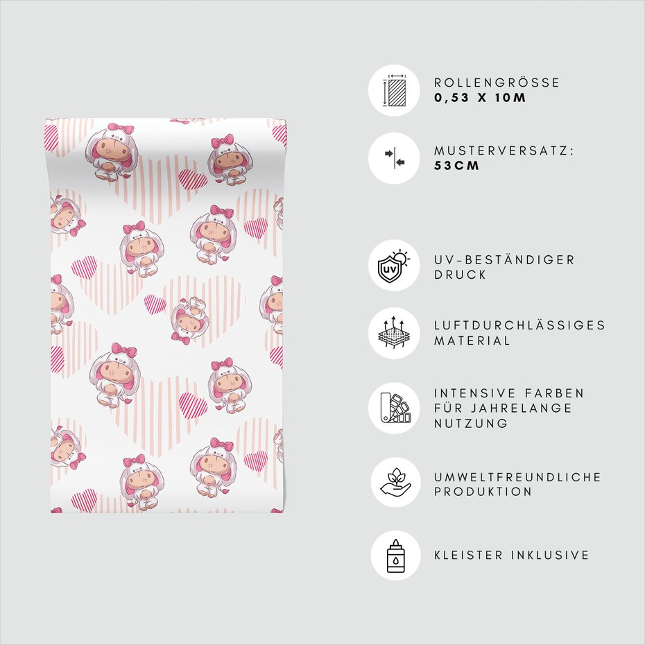 Tapeta - dziecięca, zwierzęta, serca, tło