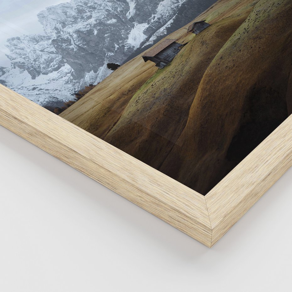 Zestaw obrazy w ramie, plakaty - góry, domy, krajobraz - rama drewno