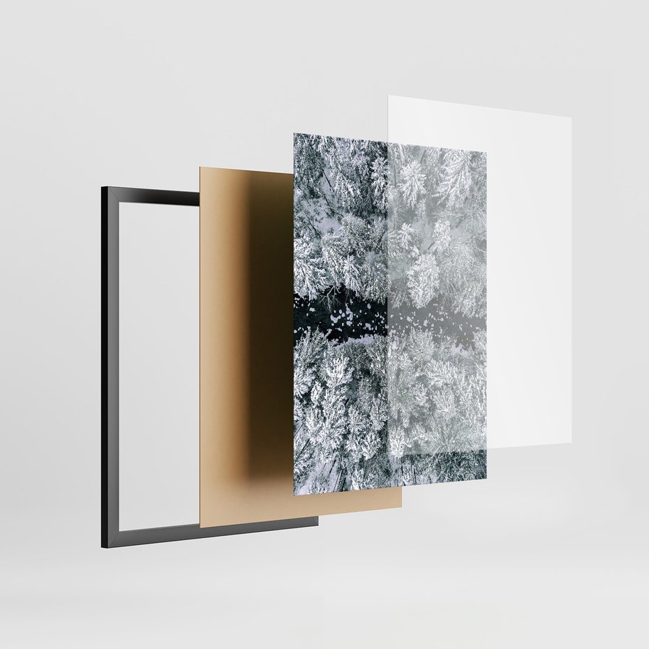 Zestaw obrazy w ramie, plakaty - zima, śnieg, las - rama czarna