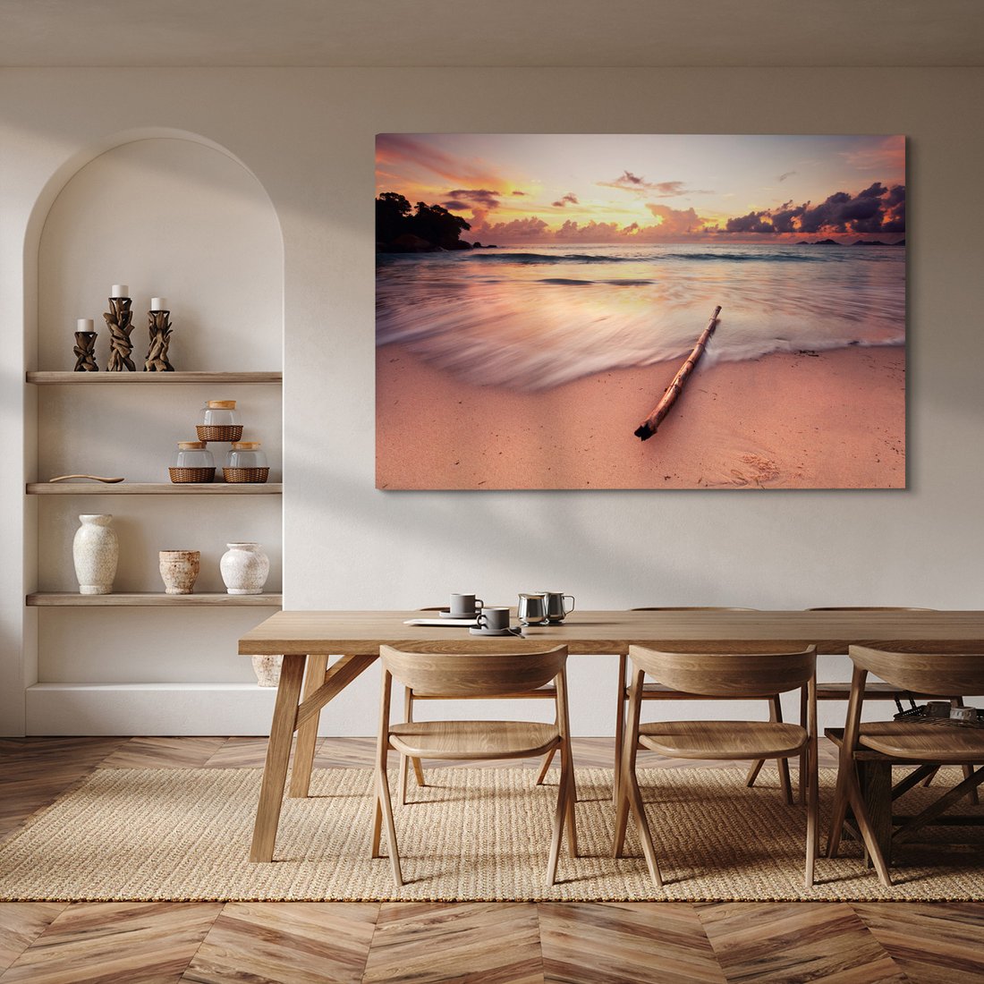 Obraz na płótnie - plaża, morze, zachód słońca