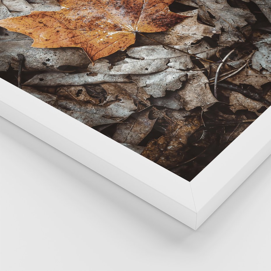 Zestaw obrazy w ramie, plakaty - liście, jesień, napisy - rama biała