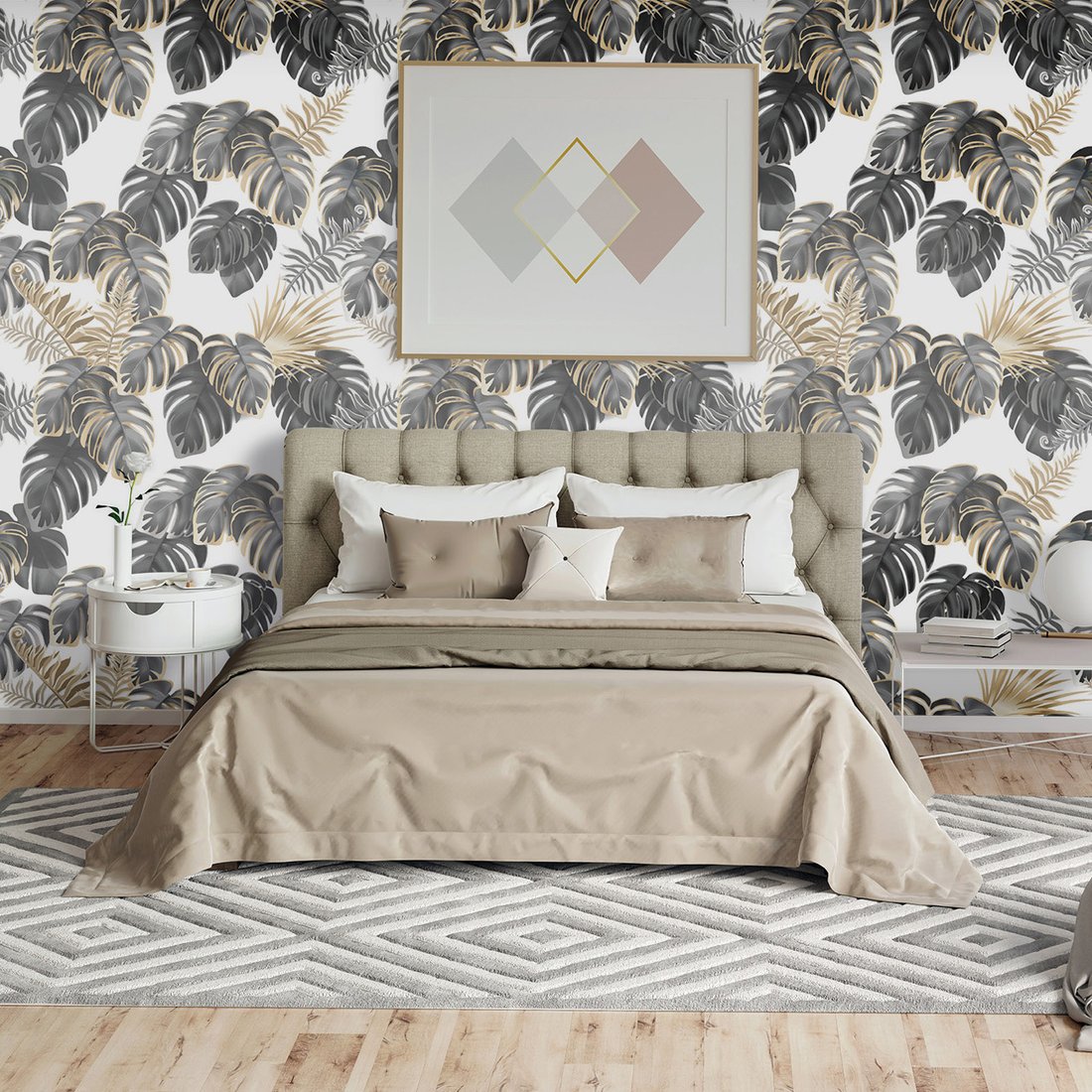 Tapeta - liście, monstera, ornamenty