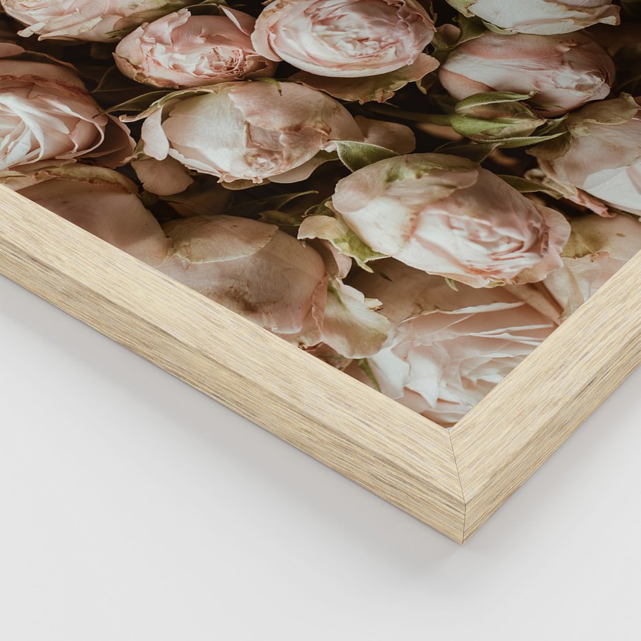 Zestaw obrazy w ramie, plakaty - róże, wino, pościel - rama drewno