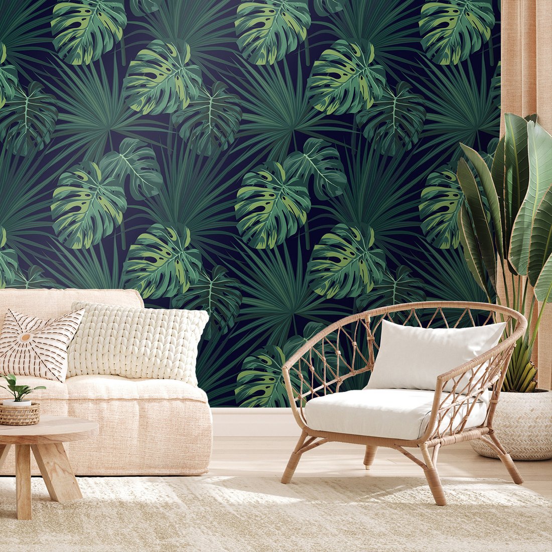 Tapeta - liście, monstera, palmy