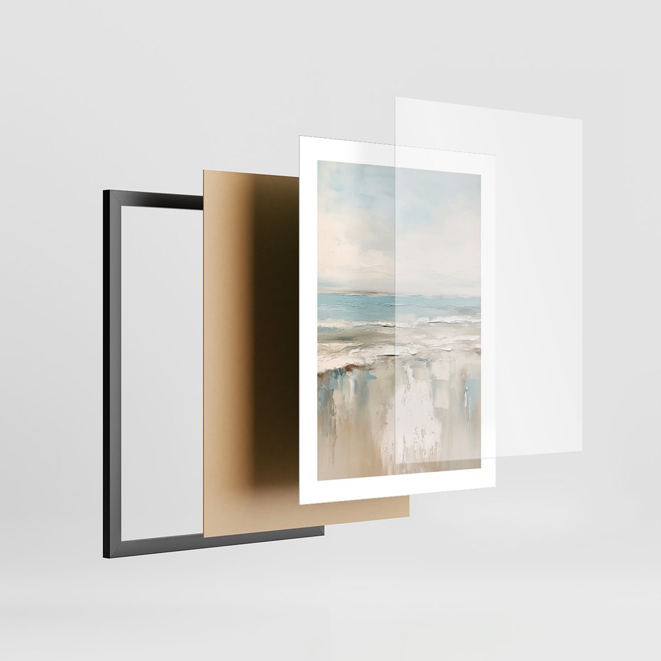 Zestaw obrazy w ramie, plakaty - morze, chmury, abstrakcja - rama czarna