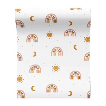 Tapeta - dziecięca, tęcza, słońce, księżyc