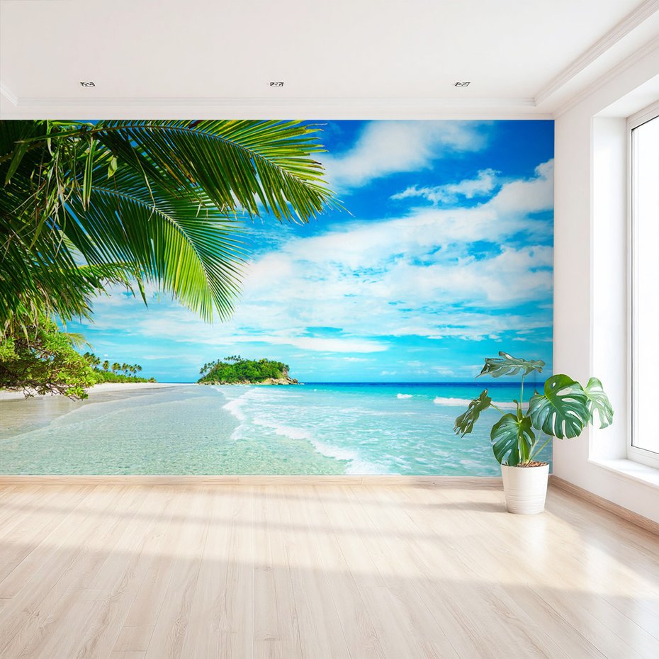 Fototapeta - plaża, morze, palmy