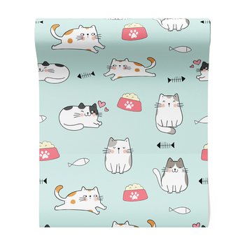 Tapeta - dziecięca, koty, miski, ryby