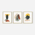 Zestaw obrazy w ramie, plakaty - liście, abstrakcja, rośliny - rama drewno